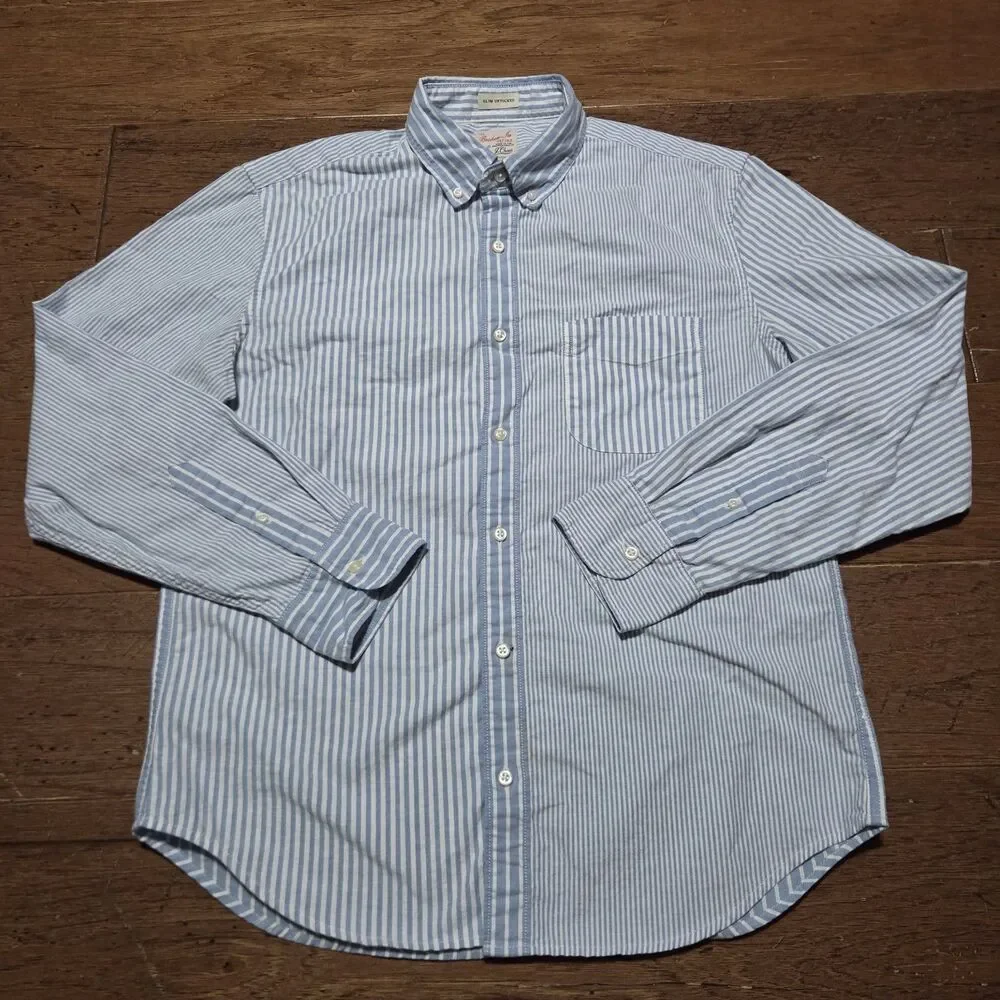 J. Crew Blue and White Striped Cotton Button-Down Shirt